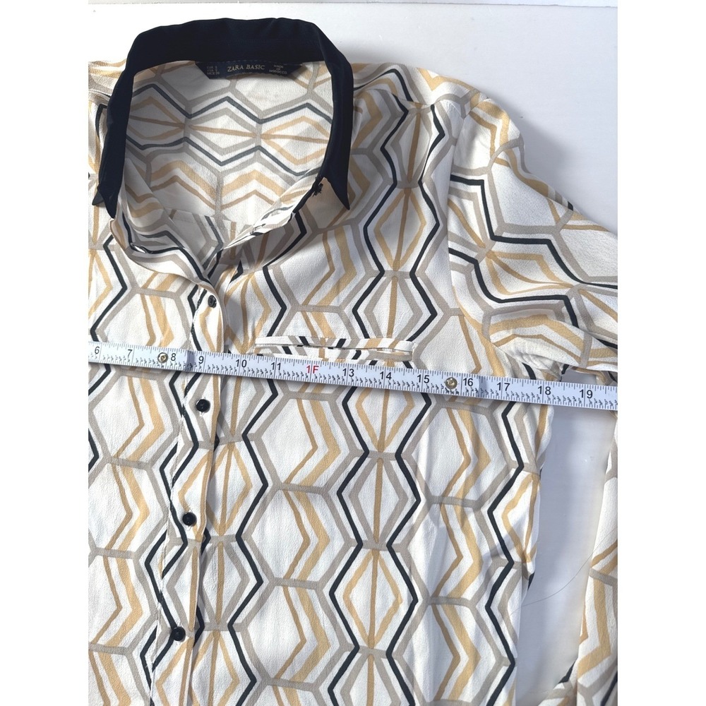 ZARA Basic Geometric Print Button Down‎ Long Sleeve Shirt Women's Size S - Picture 3 of 9